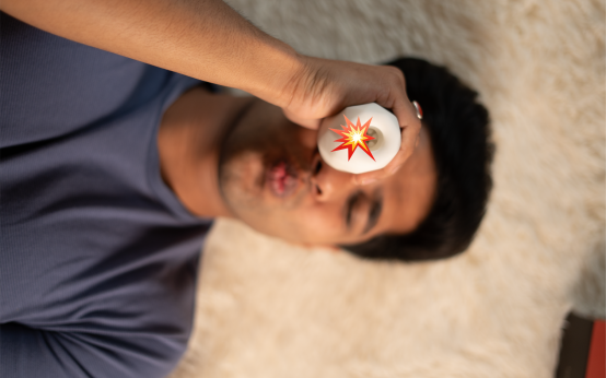 Man using Post Nut Clarity by Thirdbase in bedroom